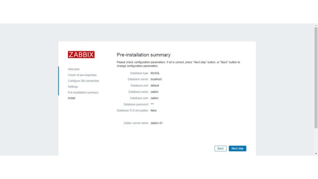 Zabbix Preinstallation Summary