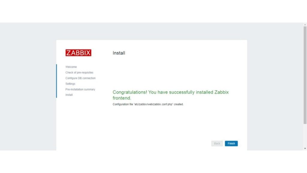 Zabbix Dashboard Installation Completed