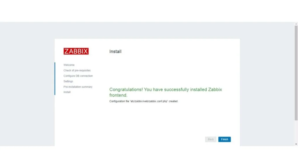 Zabbix Dashboard Installation Completed