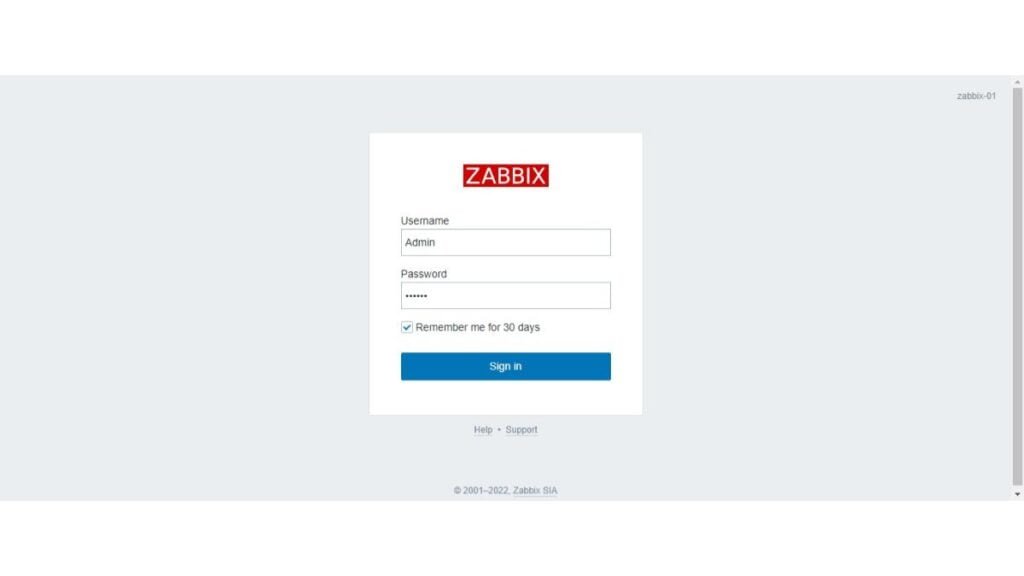 Zabbix Dashboard Login