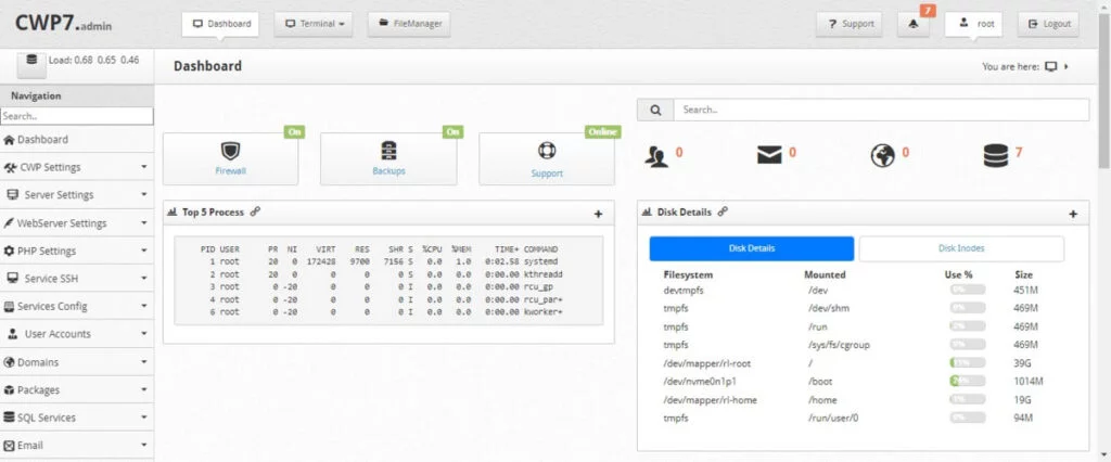 How to install CWP on Rocky Linux 8 6 Control Web Panel Dashboard