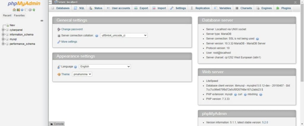 CyberPanel - PHPMyAdmin