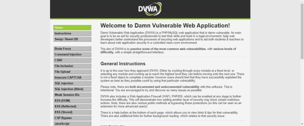 DVWA Dashboard