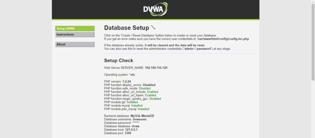 DVWA Database Setup