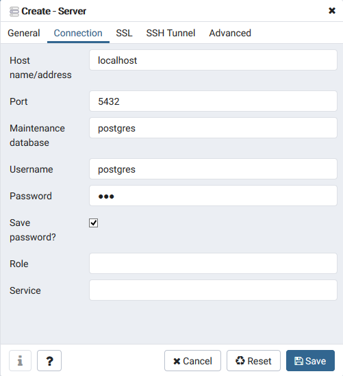 pgAdmin4 - Create Server Connection