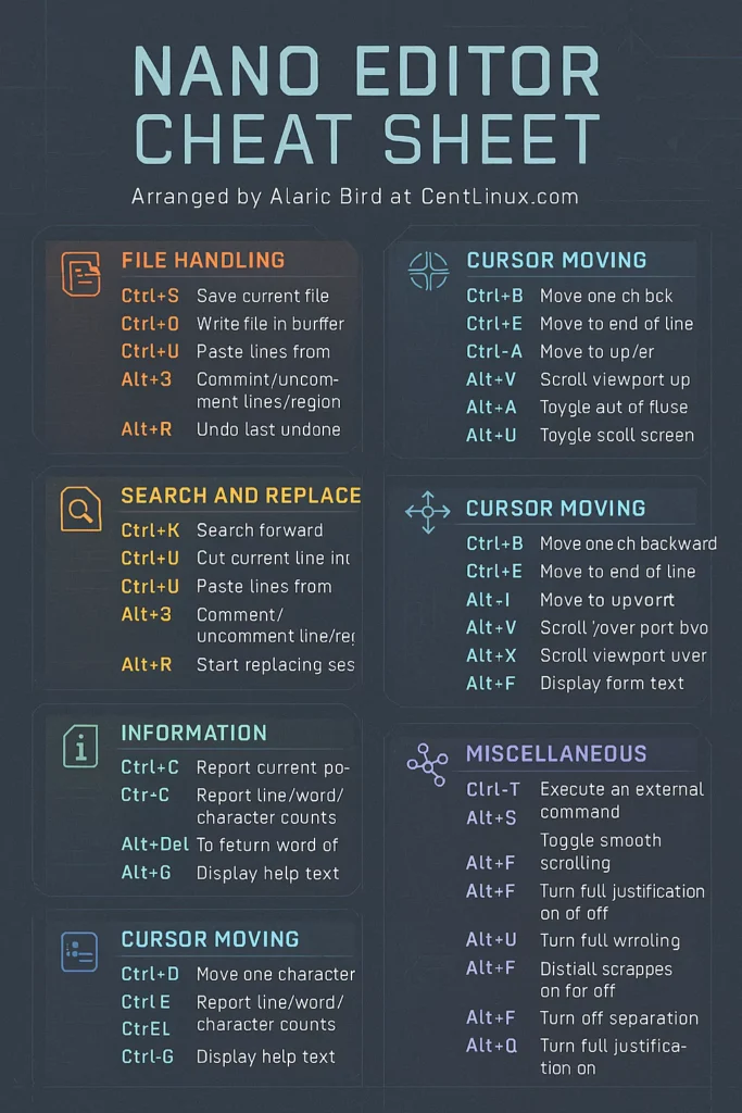 Nano Commands Cheatsheet